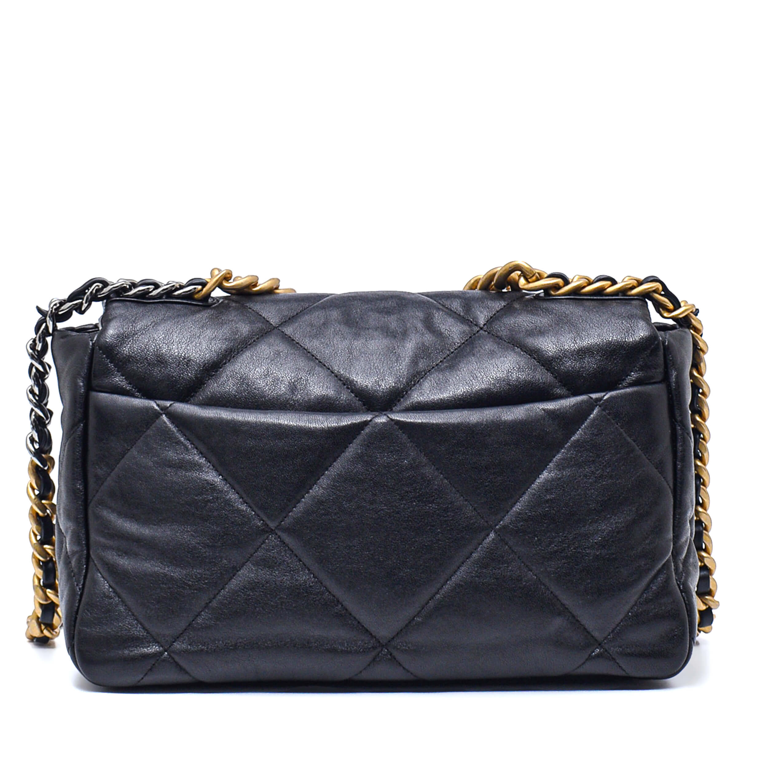 Chanel - Black Quilted Lambskin Shiny Leather No19 Large Bag